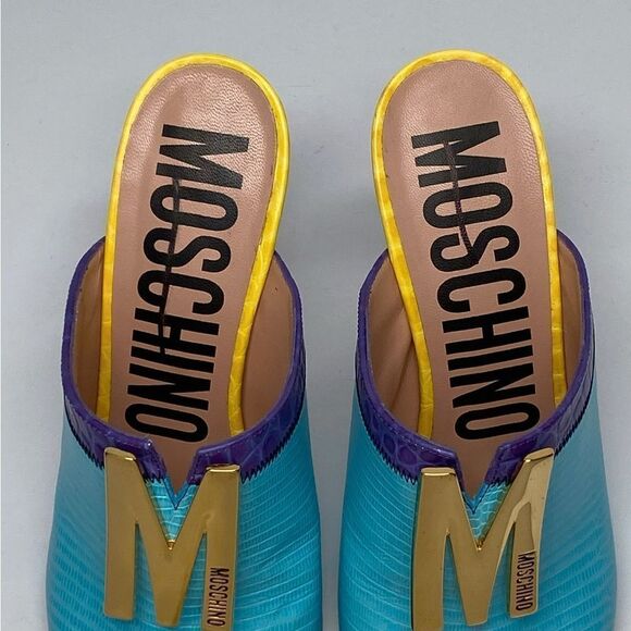Moschino M Stud Group Patchwork Leather Mule Sandals size 38 - Picture 5 of 11